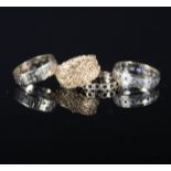 Four rings, three 9ct gold full eternity rings, two set with white stones,