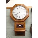 A 19th Century octagonal inlaid mahogany drop dial wall clock