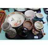 A Satsuma bowl (repaired rim), frog mug, Lancaster Sandland Robin Hood and Uncle Tom Cobleigh jugs,