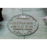 A cast iron plaque by Hathaway Chippenham, Shakespearian trademark,