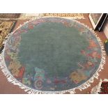 A circular green pattern carpet,