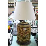 A floral painted table lamp