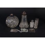 A four cut glass silver and white metal topped scent bottles (all as found),