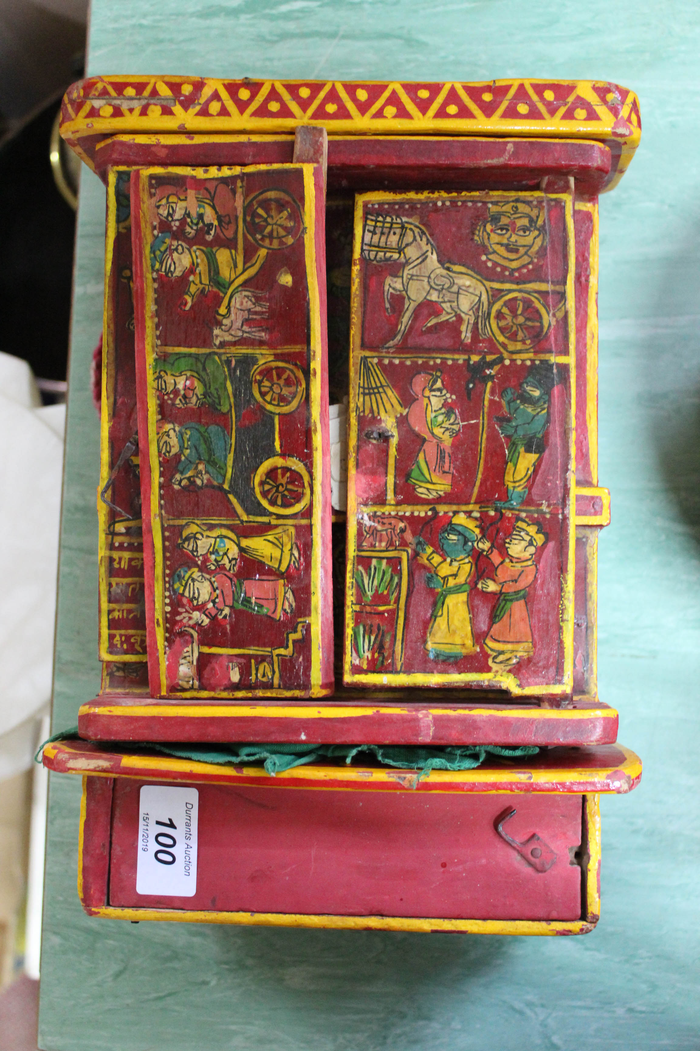 An Indian polychrome painted miniature theatre