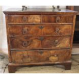 An 18th Century walnut veneer chest of five drawers
