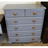 A modern grey painted pine chest of two short and four long drawers