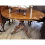 A Victorian carved mahogany oval table on ornate tripod base