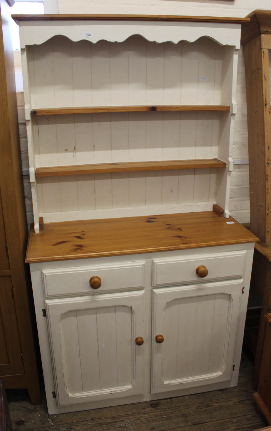 A modern part painted pine kitchen dresser