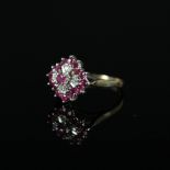 A 9ct gold pink stone and diamond cluster ring,