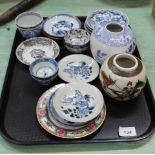 Boxed Japanese sake set plus Chinese and Japanese porcelain,