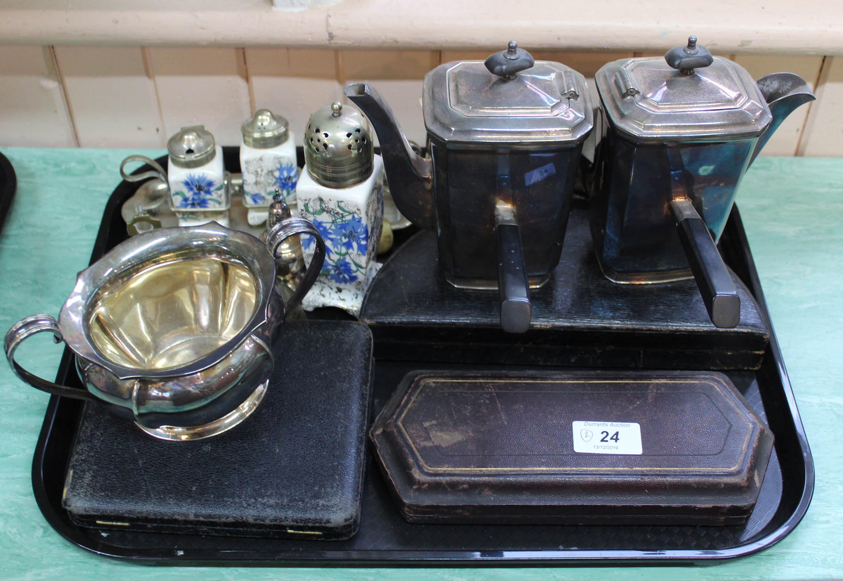 A cased manicure set plus items of silver plate and cutlery etc (two trays) - Image 2 of 2