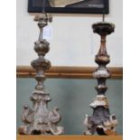 Two 17th Century wood pricket candlesticks (as found)