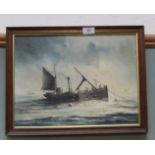 Joe Crowfoot oil on board of vessel LT998 at sea,