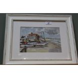 Rowland Fisher watercolour of Pakefield beach with boats,