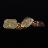 A pair of 9ct gold cufflinks with engraved monogram and date