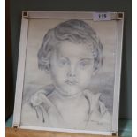 A C Moore pencil drawing of head and shoulders of a boy, dated 1918,