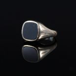 A continental gold blood stone set signet ring,