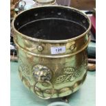 Aesthetic movement embossed brass jardiniere with gadrooning,