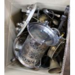 A silver plated siphon holder and metal sundries