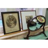 A mahogany swing toilet mirror, Lewis Croke etching of Vielle Maison,