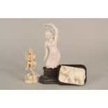 Three Indian ivory figures, goddess,