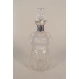 A cut glass silver mounted thistle shaped decanter