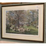 T S La Fontaine hunting scene print signed, one other of the Queen on horseback,