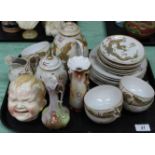 A Japanese eggshell part tea set plus other china including a childs head money box
