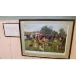 A Terence Cuneo coloured print of The Eastern Counties Otter Hounds with accompanying chart,