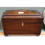 A 19th Century inlaid mahogany two compartment sarcophagus tea caddy