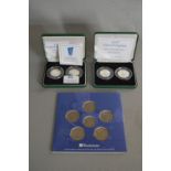 Two 1997 and Two 1998 UK Silver Proof 50 Pence Coin Sets and a Westminster 50 Pence Coin Set