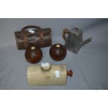Pair of Wooden Bowling Balls, Bed Warmer Bottle and Chrome Coffee Pot