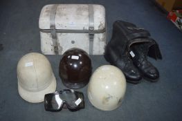 1950's Motorcycle Helmets, Boots, Goggles and Top Box