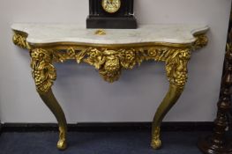 19th Century Italian Marble Topped Hall Table with Embossed Gilded Leather Decoration