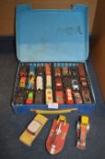 Matchbox Carry Case with Contents of Playworn Diecast Vehicles and Dinky Diecast Vehicles