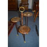 Walnut Three Tier Display Stand with Brass Lion Paw Feet