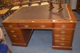 Mahogany Twin Pedestal Partners Desk with Brass Handles