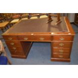 Mahogany Twin Pedestal Partners Desk with Brass Handles