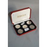 Cased Set of Five King Arthur One Crown Silver Coin Set