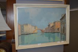 Framed Oil Painting on Canvas - Venice Canal Scene by Jacopo Grimani