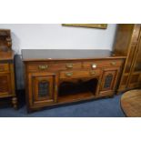 Large Victorian Oak Sideboard with Carved Panel Door and Brass Handles