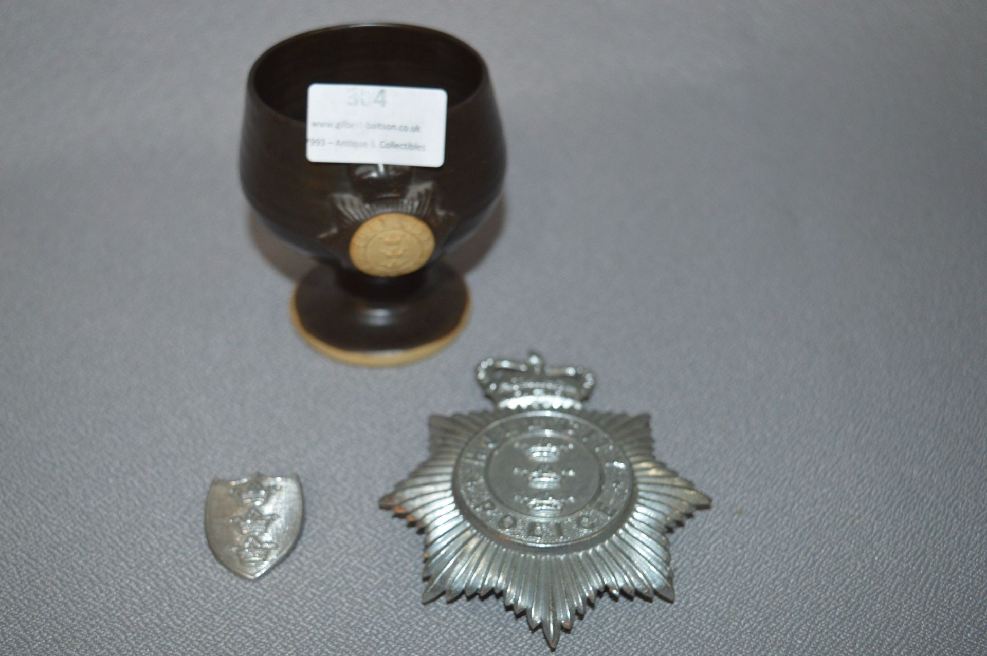 Hull City Police Helmet Badge, Pin Badge and Commemorative Beaker