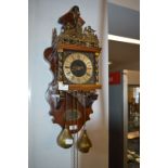 Dutch Decorative Brass Wall Clock with Brass Weights