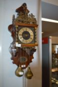 Dutch Decorative Brass Wall Clock with Brass Weights