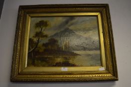 Gilt Framed Oil Painting on Canvas - Ruined Castle Scene by W.Gray
