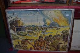Post WWII Educational Poster - US D-Day Landings by Georges Lang Paris