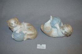 Nao Lladro Figurine - Pair of Cats with Ball of Wool