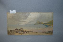 Small Oil Painting on Canvas - Coastal Scene by I. Dumbabim 1902