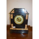 Black Slate & Marble Effect Mantel Clock