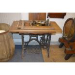 Oak Treadle Sewing Machine Table with Cast Iron Base
